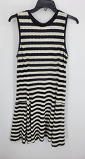 Banana Republic Dress Womens 8 Black Ivory Knit Stripe Sleeveless Flared Hem