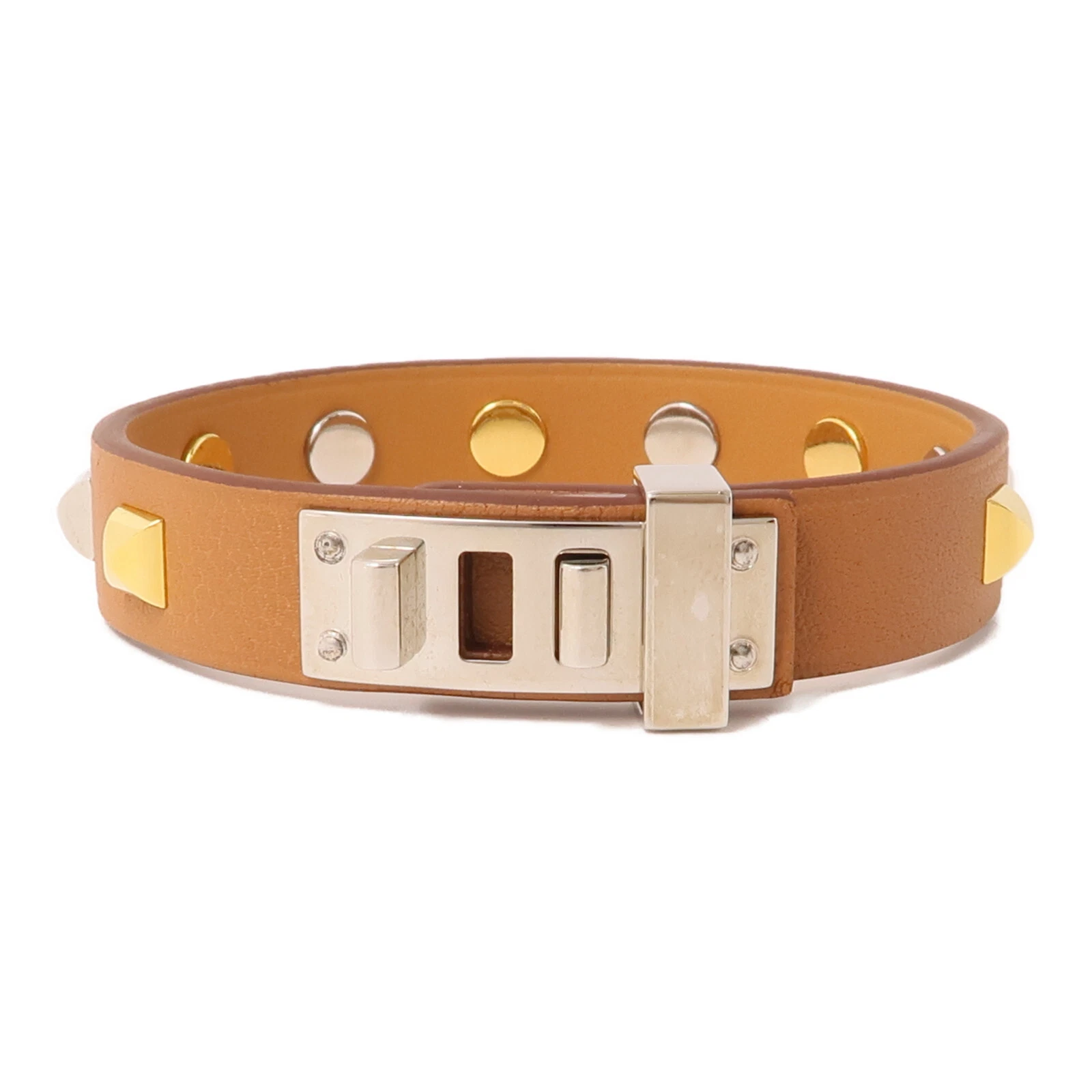 HERMÈS HERMES Mini Bracciale per Cani Veau Swift Pelle Marrone Oro Argento