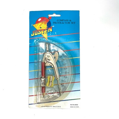 3 Piece Compass, Protractor, And Pencil Sharpener Set - Factory Sealed Vintage