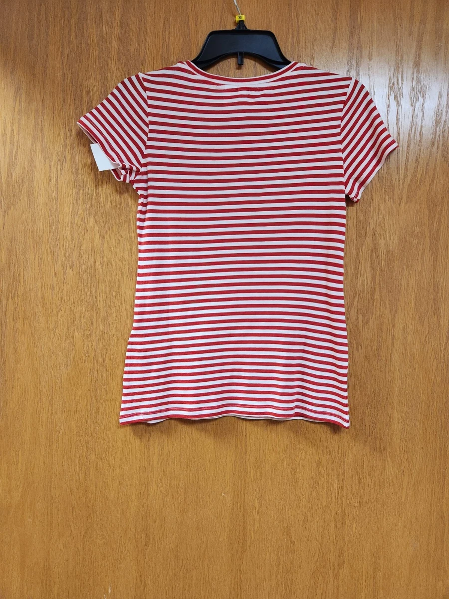 H and m red top and white striped top