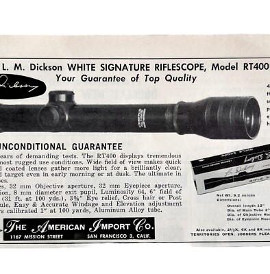 Dickson White Signature Riflescope 1964 Advertisement RT400 TAICO DWEE15
