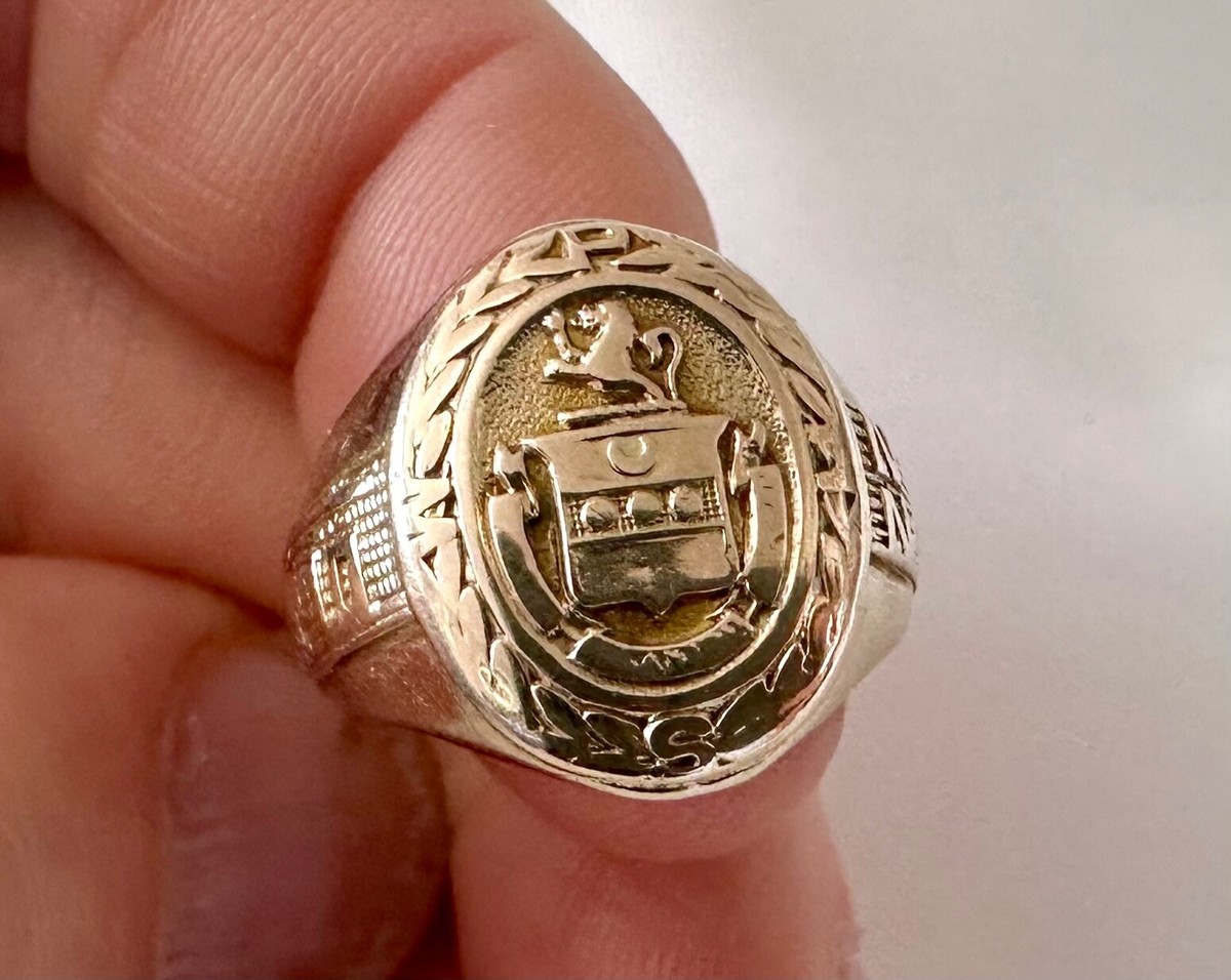 Antique 10ct Solid Gold Coat of Arms Signet College Ring 7.08g 