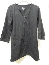 Denim & Co 3/4 Sleeve Henley Top w/Trapeze Hem-Black-Small-NEW-A279855