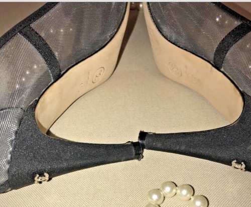 CHANEL COCO Mesh CC Floral Logo Black Pointed toe CC on Heel Pumps Size 41 - Picture 17 of 21