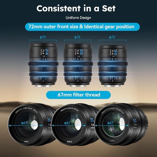 Sirui VP-1 Vision Prime 24/35/50 mm T1.4 obiettivo cinematografico full frame per attacco E,RF,Z, L - Foto 7 di 45