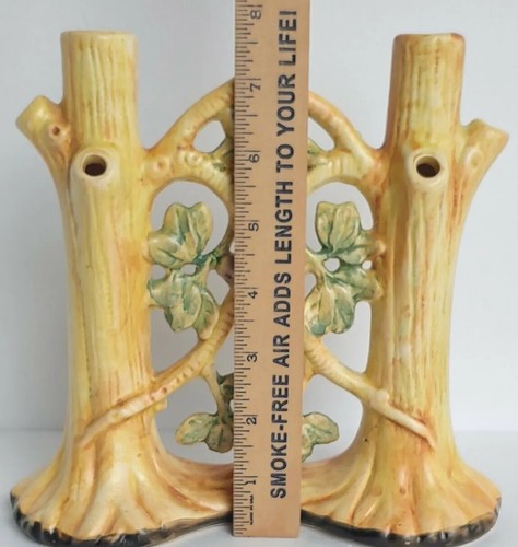 Vintage Weller Pottery Woodcraft Apple Tree 8" Double Bud Vase 1920s Art Pottery - Picture 9 of 11