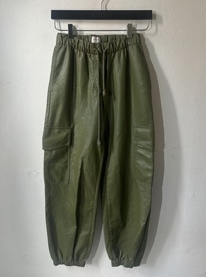 Wilfred Free Faux Leather Cargo Jogger Pants Green XS High Rise Vegan Leather