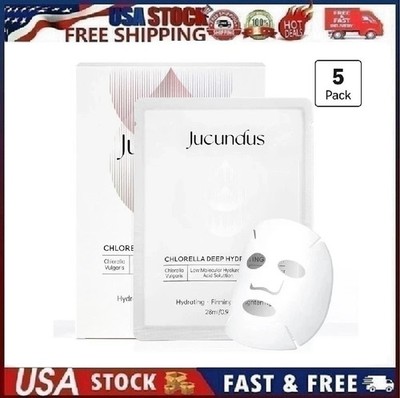 JUCUNDUS 5pk Deep Hydrating Mask w/ Bio-Collagen,Hyaluronic Acid and Chlorella
