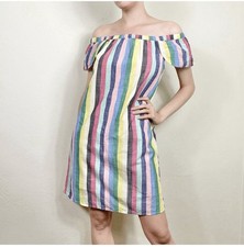 J. Crew Rainbow Stripe Off the Shoulder Flutter Sleeve Mini Shift Dress Size 2