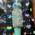 Novelty Ballpoint Pen w/ Cat Charm, Blue Pink, Beaded Glitter, Heart Pattern — photo 3