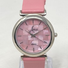 Aria Womens Watch 34mm Silver Tone Pink MOP Mosaic Round New Battery 8"