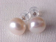 10.5MM GENUINE WHITE PEARL STUD EARRINGS SOLID 14KT WHITE GOLD 2