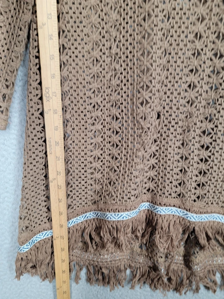 Marrón Crochet Natación Cubre Grande Ua Con Flecos Manga 3/4 Tejido Abierto Boho Foto 3 de 4