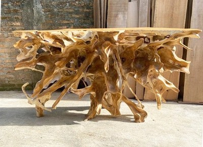 Carved Solid Teak Root Console Table 59  - Sculptural Wood One-of-a-Kind