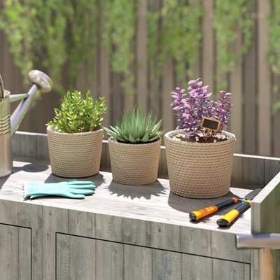 Pflanzkübel Seegras 3er Set Garten Pflanzgefäße Böhmischer Stil Natur