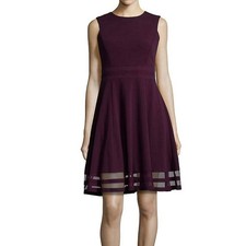 NWT Calvin Klein Purple Mesh Illusion Hem Fit Flare Stretch Sleeveless Dress 6
