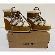 Moon Boot Women's Icon Low Shearling Boots Whisky/Off White Size 3/4.5 NIB #06S