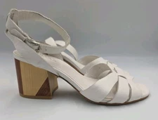 MIDAS Valant White Leather Wooden Block Heel Ankle Strap Sandal Sz 7/38
