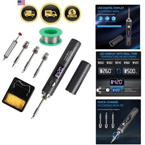 Kit de fer à souder sans fil, rechargeable USB-C Stylo à souder avec OLED Éclate...