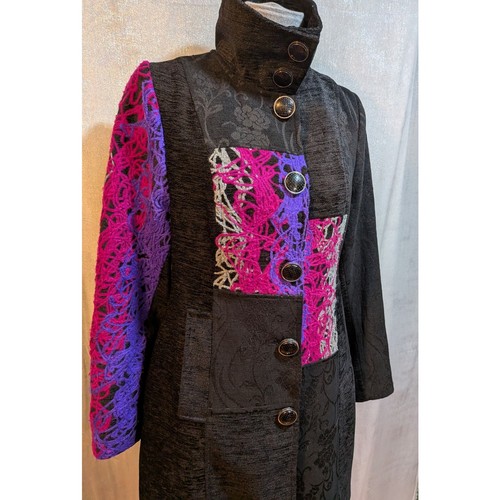 Tricotto M schwarz Struktur Häkel Patchwork Whimsigoth Boho Glam Fee Mantel künstlerisch - Bild 6 von 15