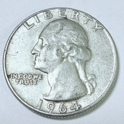 1964 SILVER WASHINGTON QUARTER  90% SILVER CIRCULATED COIN FREE SHIP #7590