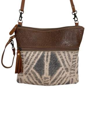 Myra Bag Herringbone Crossbody Bag Clutch Purse With Cowhide Leather