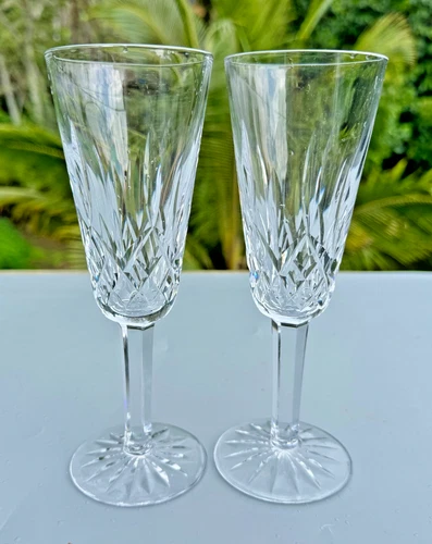 Vintage Set of 2 Waterford Crystal Lismore Tall Champagne Flutes 7  1/4"