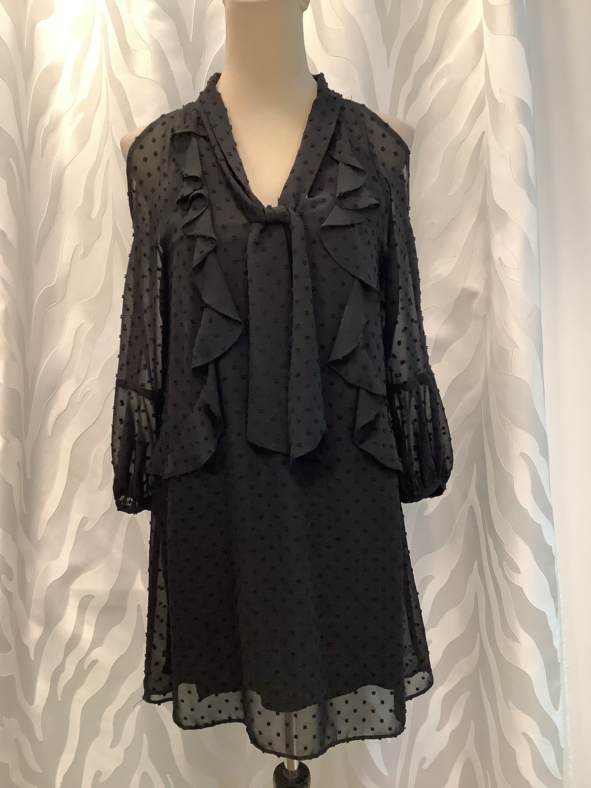 Zara Basic Collection Sheer Black Lined French Do… - image 1