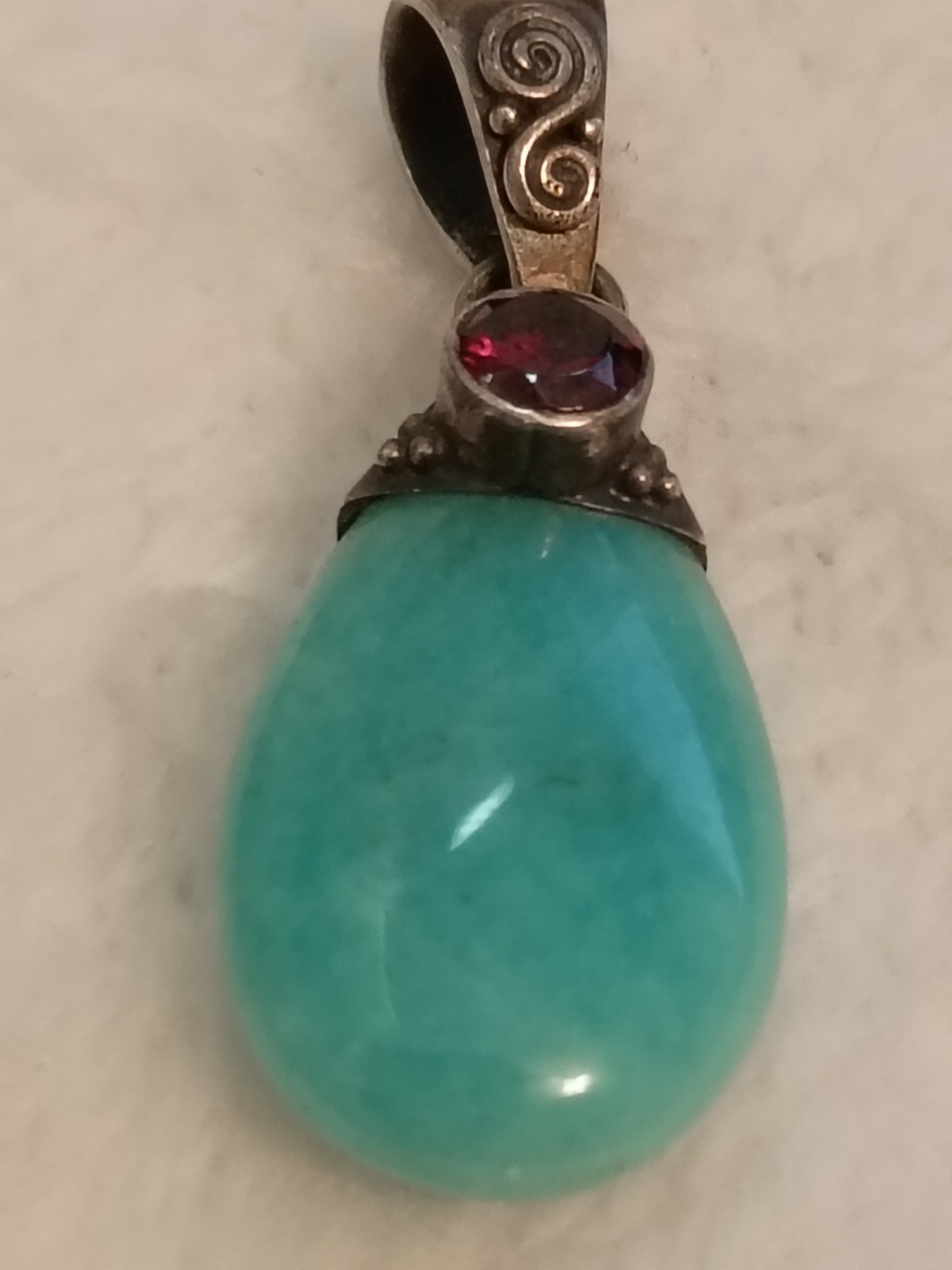Handmade Turquoise Amazonite & Ruby Teardrop Pend… - image 1