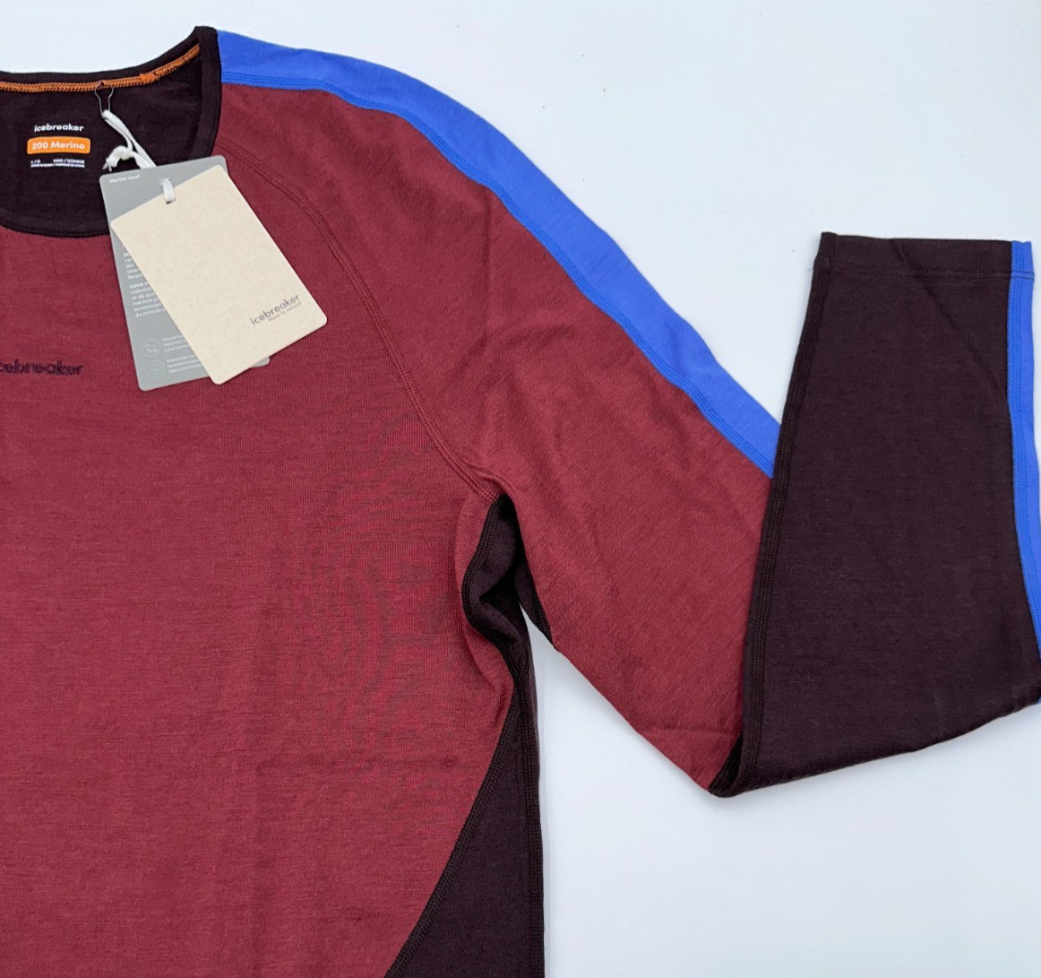 $109 IceBreaker Men's Merino 200 Long Sleeve Shirt-Bittersweet/Port-Large- New