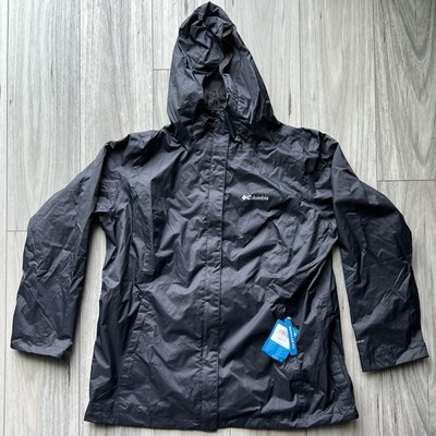 Columbia - Womens Arcadia II Rain Jacket - 1X - Black Hood Omni-Tech LS Nylon