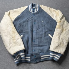 Vintage Gem Sportswear Varsity Jacket Mens Large Blue Wool Leather Made in USA