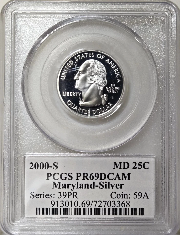 ✅ 2003-S Maryland 90% SILVER Washington Quarter ~PCGS PR69DCAM State Flag Label - Image 2 of 2