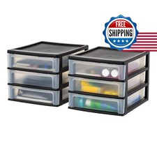 IRIS USA 2-Pack, 3-Drawer Medium Plastic Stacking Desktop Organizer, Black