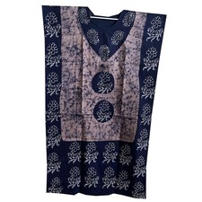 Paisley Print on Yoke Boho Cotton Beige Blue Tie-Dye Maxi Cruise Women Kaftan