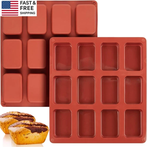 2 Pack Silicone Mini Loaf Pan, 12 Cavity Mini Bread Pan Brownie Pan Non-Stick Si