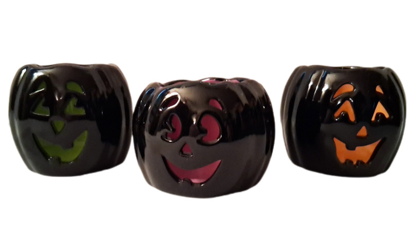 PartyLite Black Jack Lantern Pumpkinhead Tealight Candle Trio Halloween Pumpkin