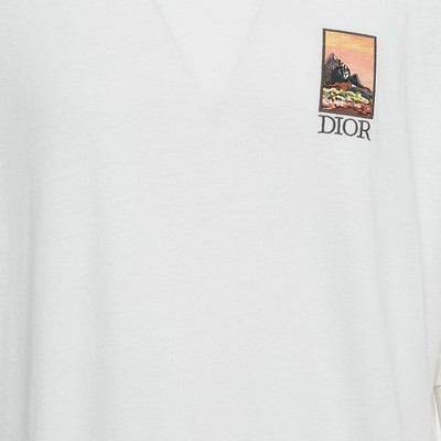 Dior Homme White Mount Zion Embroidery and Print Cotton Crew Neck