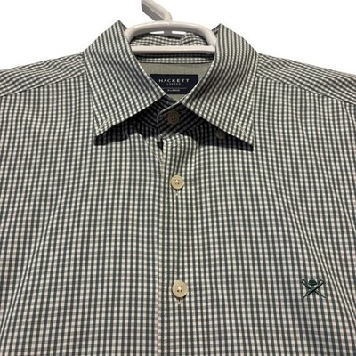 Hackett London Mens XL Slim Fit Gingham Button Down Shirt Green White *See Desc*