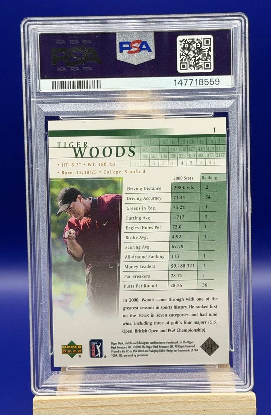 2001 Upper Deck - Tiger Woods #1 RC PSA 7 view 2