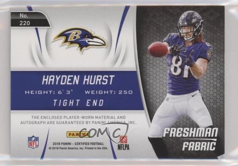 2018 Certified Mirror Gold /25 Hayden Hurst #220 Rookie Auto RC - Image 2 of 2