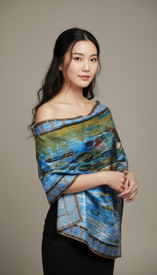 Vintage Monet Water Lilies 100% Silk Square Scarf Blue Metropolitan Museum 36''