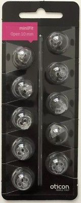 10 packs of Oticon miniFit 10mm Open Domes For Hearing Aids. 100 Domes Total.
