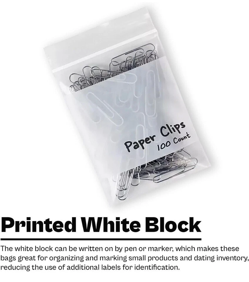 500/PCS White Block 6"x9" Clear Reclosable Seal Bag Plastic Zip Lock Bags 2Mil - Image 3 of 4