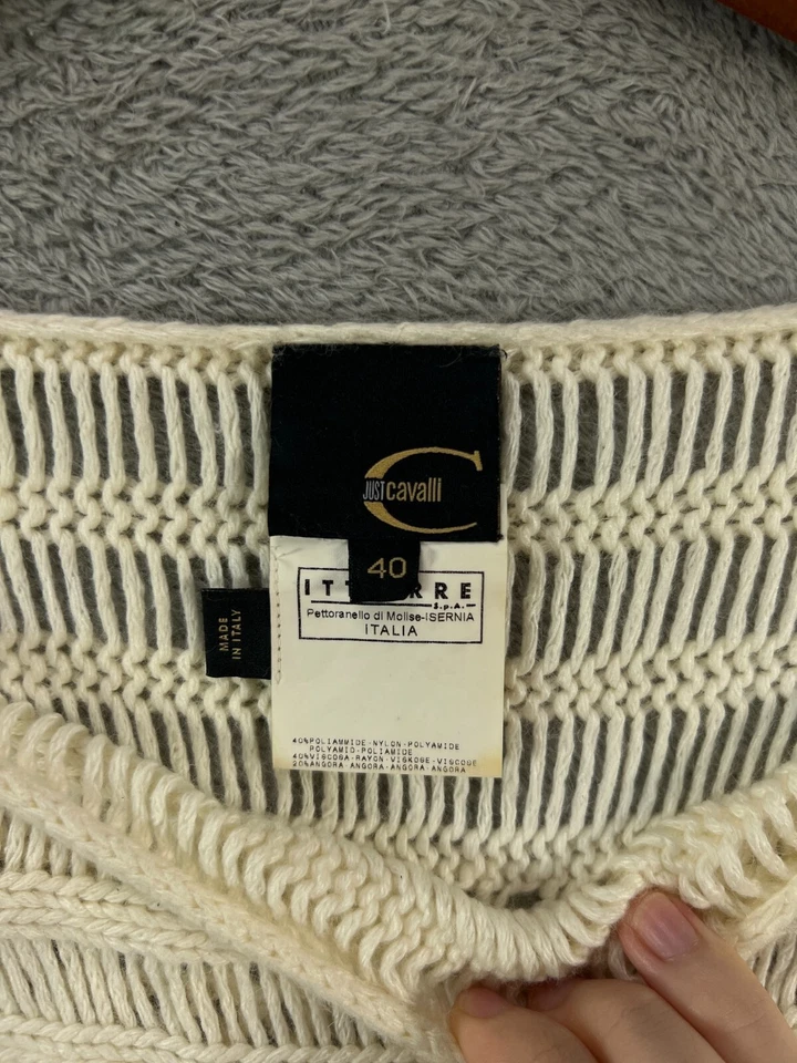 Suéter De Colección Roberto Cavalli Just Angora Lana Hecho en Italia Para Mujer 8 Marfil FR 40 Foto 3 de 4