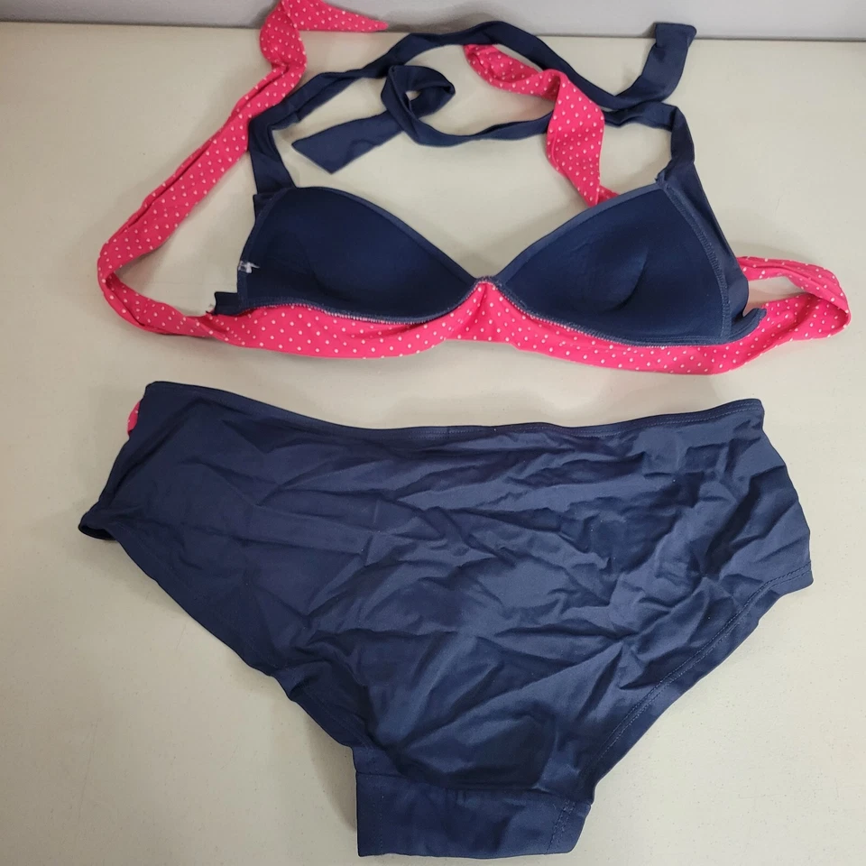 Bikini Guess para mujer azul marino con rayas de lunares rosas talla pequeña a mediana Foto 4 de 4