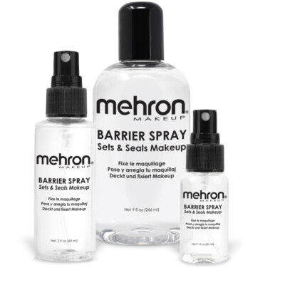 MEHRON BARRIER SPRAY COSTUME MAKEUP FIXING SETTING SMUDGE-PROOF SEALER 1,2 & 9OZ