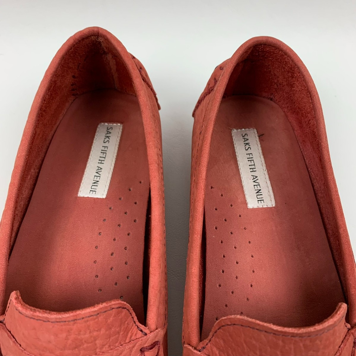 Saks Fifth Avenue Driving Bit Loafers Red Leather Moc Round 
