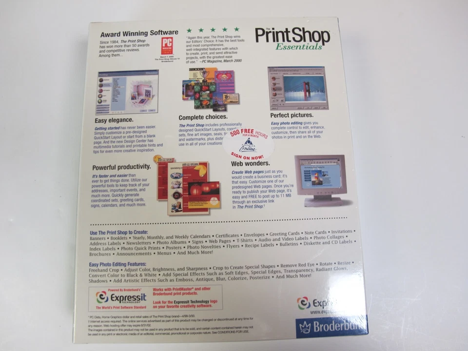 Print Shop, Essentials, Broderbund, versión 11. Caja nueva sin abrir, Windows 95-NT4 Foto 3 de 4