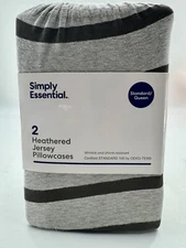 Jersey Pillowcases Simply Essential Heathered Grey Striped NEW 2pc Standard Bed